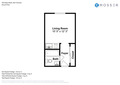 Floor Plan - 765 Geary St Unit 106 - Studio - San Francisco Apartments for Rent